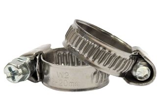 W4 Stainless Steel Gas Hose Clips - OO 12 to 20mm (Pack of 2)