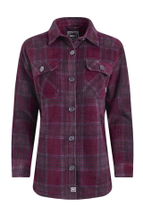 Womens Check Fleece Shacket - Aubergine