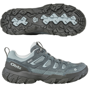 grey and light blue hiking shoes